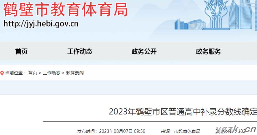 2023年河南鹤壁市区普通高中补录分数线确定